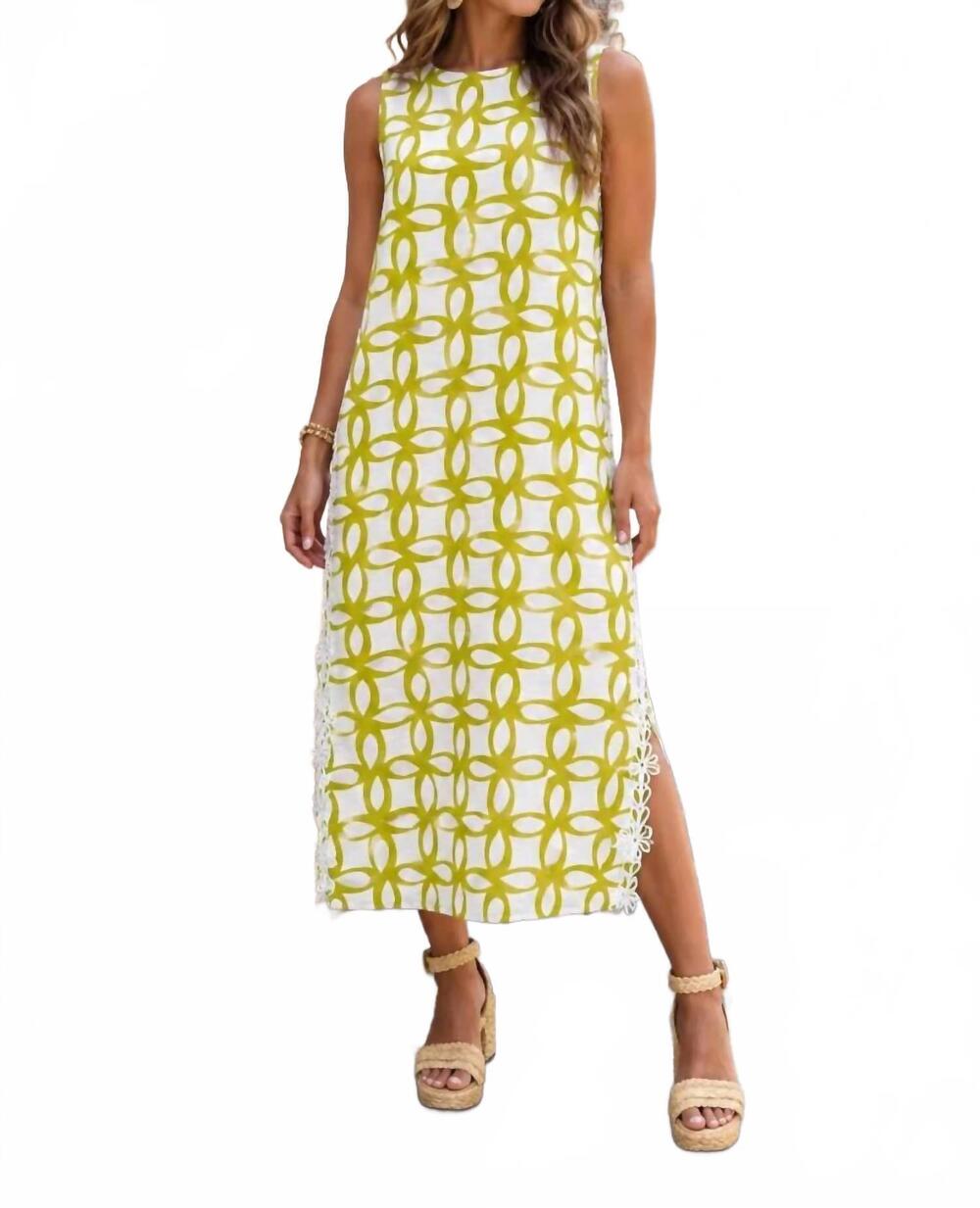 NEW ODDI marietta geometric sleeveless midi dress in green